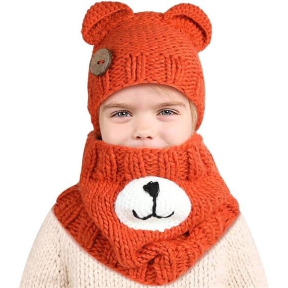 Kids Winter Warm Cat Animal Hats Knitted Coif Hood Scarf Beanies
